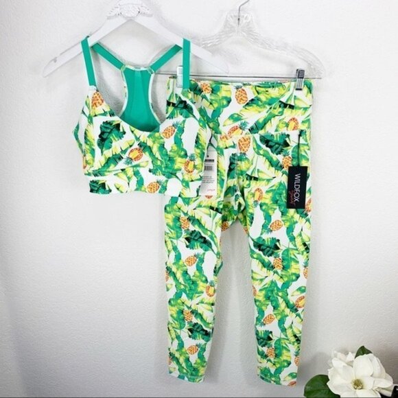 Wildfox Palm Leaf Green Yellow Set Bra Leggings - Picture 2 of 7